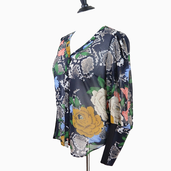 CAbi Tops - Cabi Size M Snake Charmer Blouse Semi Sheer Black Multi 3762